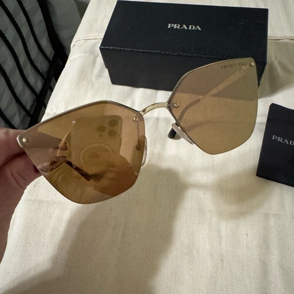 Prada Mirrored Cat Eye Sunglasses Gold - Picture 2 of 11